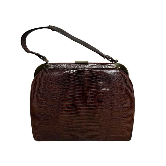 Vintage brown leather snakeskin hinge top frame box bag - Picture 1 of 13
